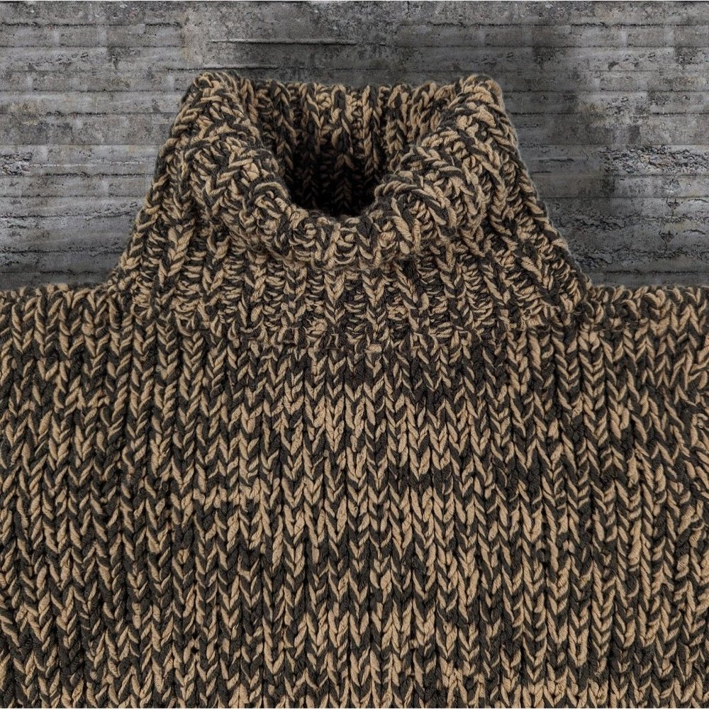 Calvin Klein Super Chunky "Hand Knit Look" Caramel Brown Turtleneck Sweater sz M - Picture 4 of 6
